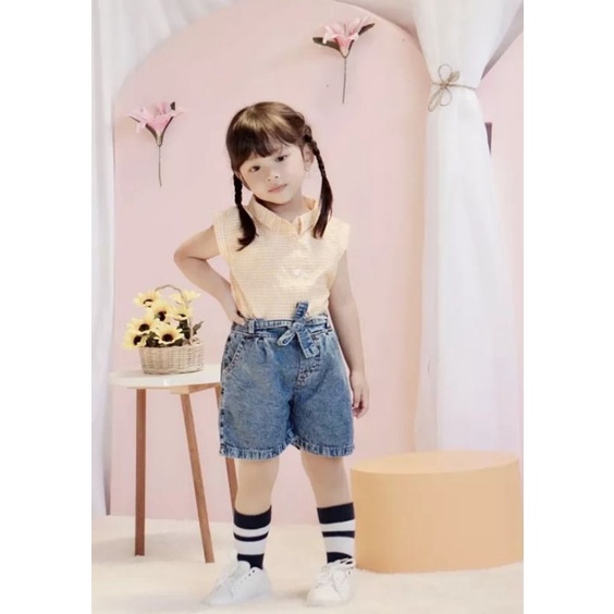 Celana jeans pendek anak perempuan , Hotpants pita anak cewek