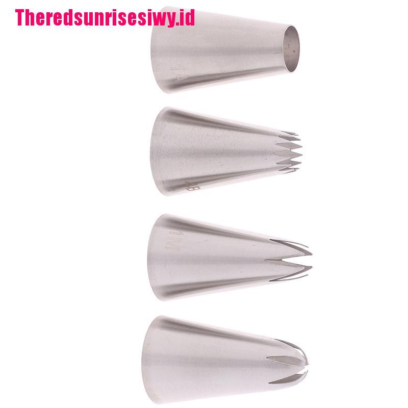 Set 4pcs Ujung Mulut Pipa Icing Ukuran Besar Bahan Stainless Steel Untuk Baking