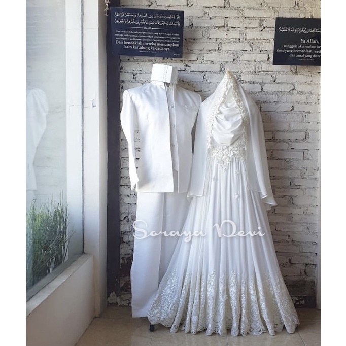 gaun pengantin muslimah syari couppel gaun walimah gaun akad wedding dress muslimah syar’i white pen
