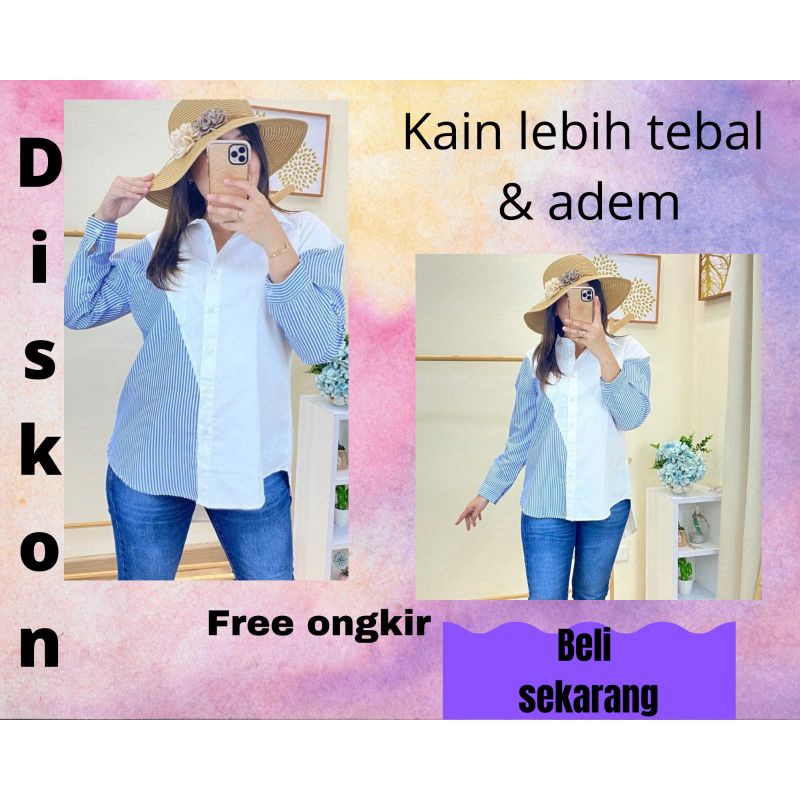 Blouse Wanita BERTHA BLOUSE Atasan Cewek Kemeja Kerja Formal polos mix salur Adem ORI Premium High Q