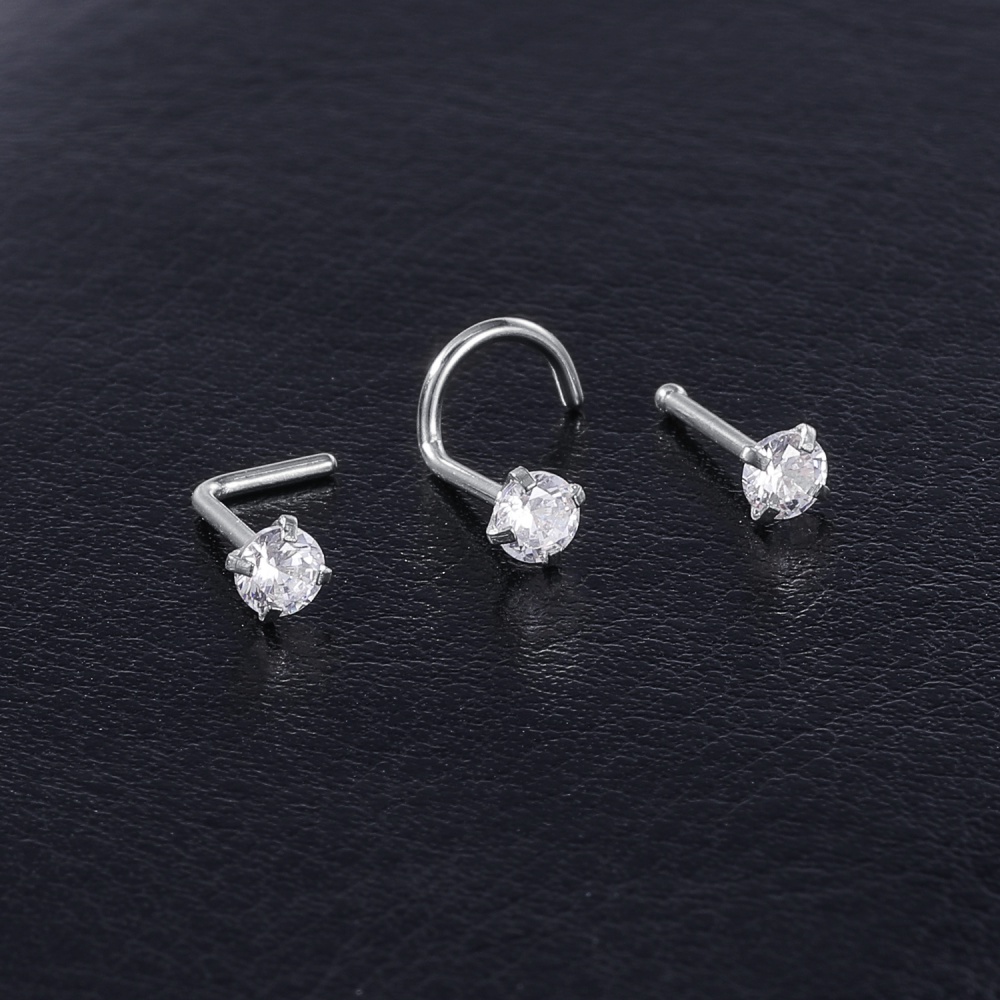 1pc Anting Tindik Hidung Bentuk S 2 / 3mm G23 Bahan Titanium Hias Cubic Zircon Aaa 20g