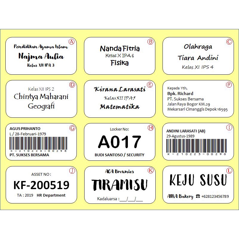 

Label 103 Cetak custom