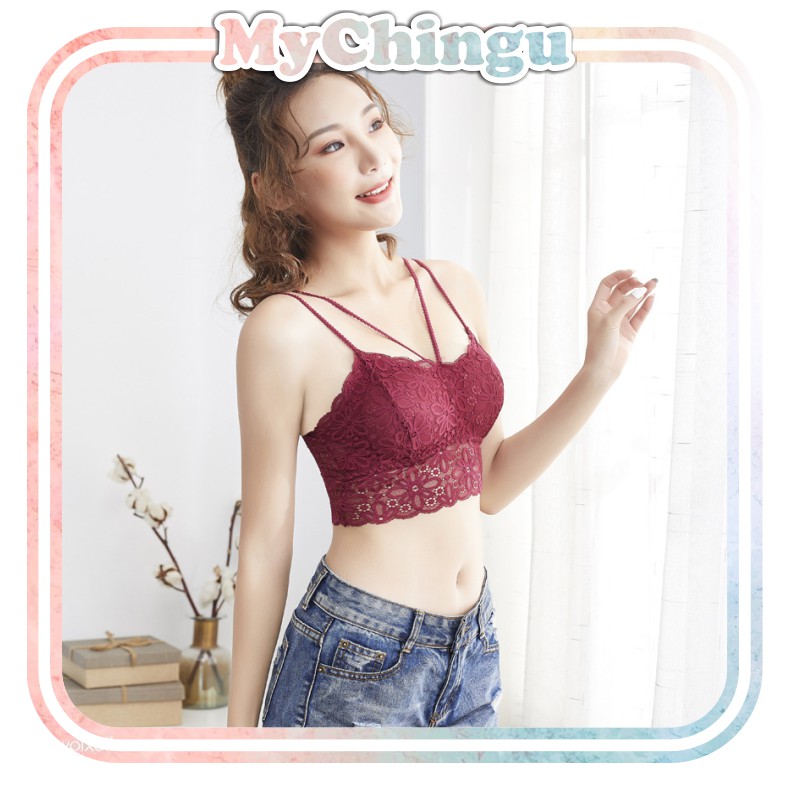 ❀ Chingu ❀ PW064 COD Bra Pakaian Dalam Wanita Bh Tanpa Kawat Bahan Lembut Renda Sexy Fashion Push Up