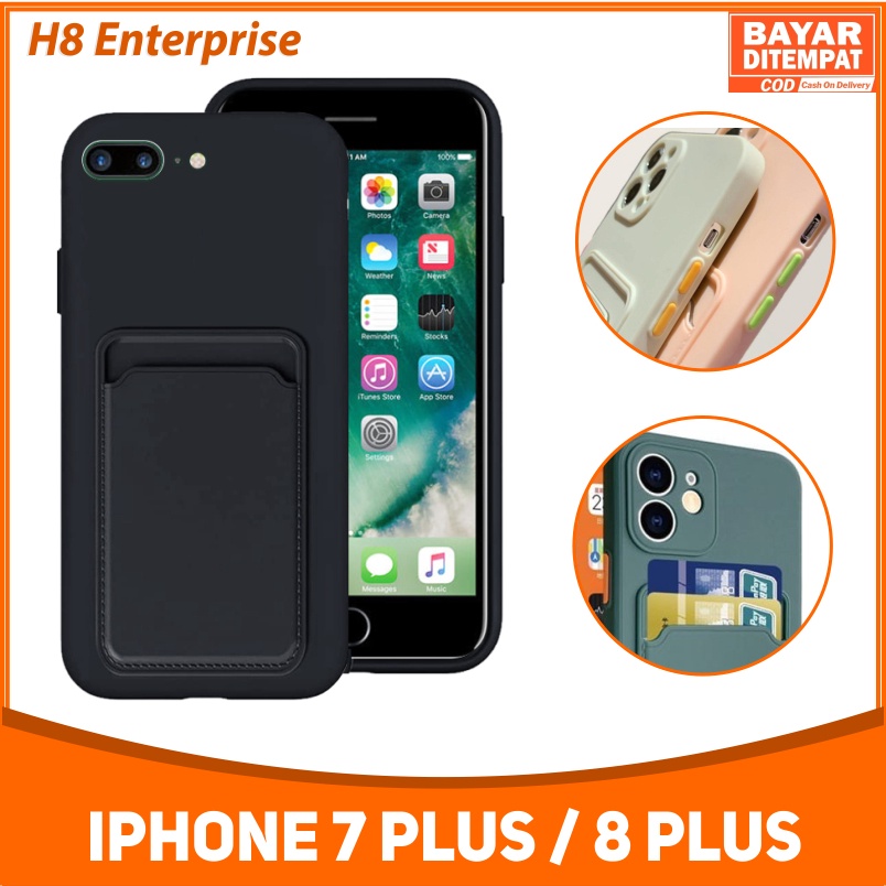 Case iPhone 7 Plus 8 Plus Candy Macaron Lens Protection with Card Slot Dengan Pelindung Lensa Camera Dan Slot Card simpan kartu