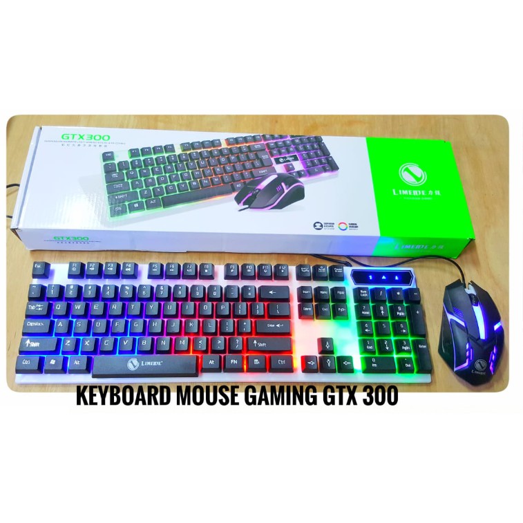 Paket Keyboard Mouse Gaming Wired Rainbow Led Backlit GTX300 illuminated Multimedia