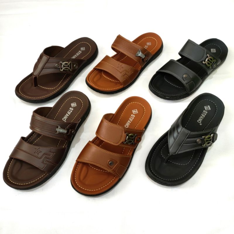 Sandal pria terbaru STIFANO KC 01, 02, 03 kulit sintetis + acesories premium