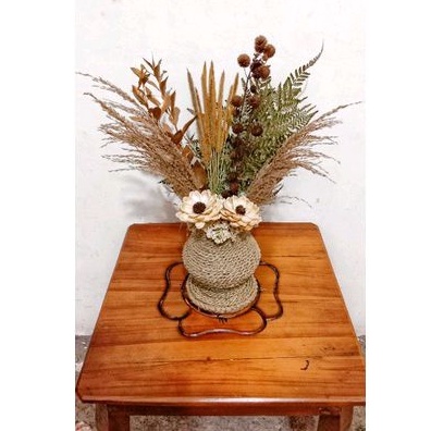 bunga kering | daun palem kering | bunga kering + vas | hiyasan meja aesthetic.