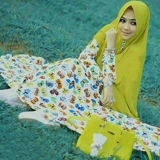 COD-SATU SET GAMIS BUTTERFLY MONALISA PLUS KHIMAR CERUTY 2 LAYER GAMIS WANITA DEWASA JUMBO