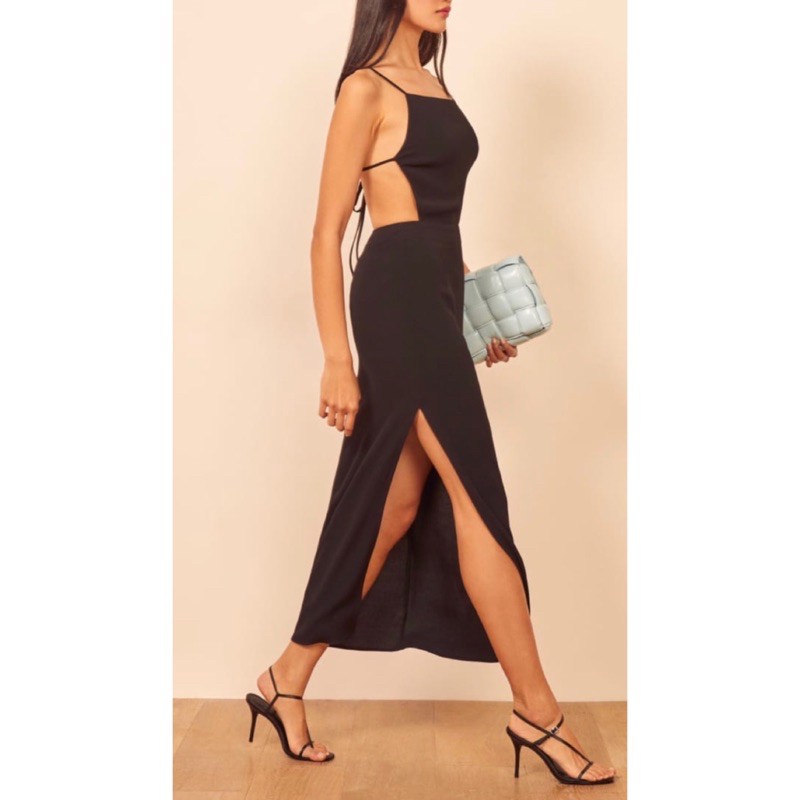 Dress wanita midi backless AMARY DRESS slit belah hitam baju Pantai bali cut out halter ootd