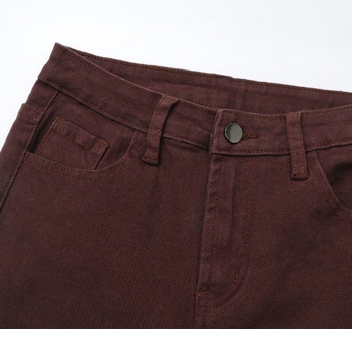 Coklat Highwaist Skinny Celana Jeans Panjang Wanita（realpict）