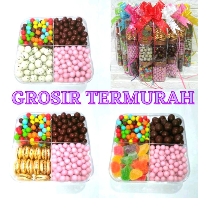 Hampers Coklat Sekat 4 COKLAT DELFI MIX LAGIE JELLY  PARCEL COKLAT Lebaran COKLAT SEKAT 4 Coklat Toples Parcel Lebaran Paket Permen Coklat Toples Sekat Empat Lagie SEKAT 4