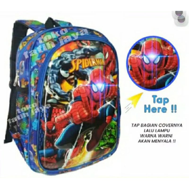 tas anak spiderman -tas anak nyala - tas anak laki - tas sekolah anak laki sd -  ransel sekolah anak