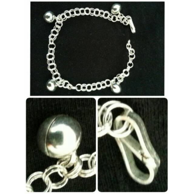 GELANG KAKI PERAK ASLI 925 STERLING SILVER 4 BANDUL MEDIUM