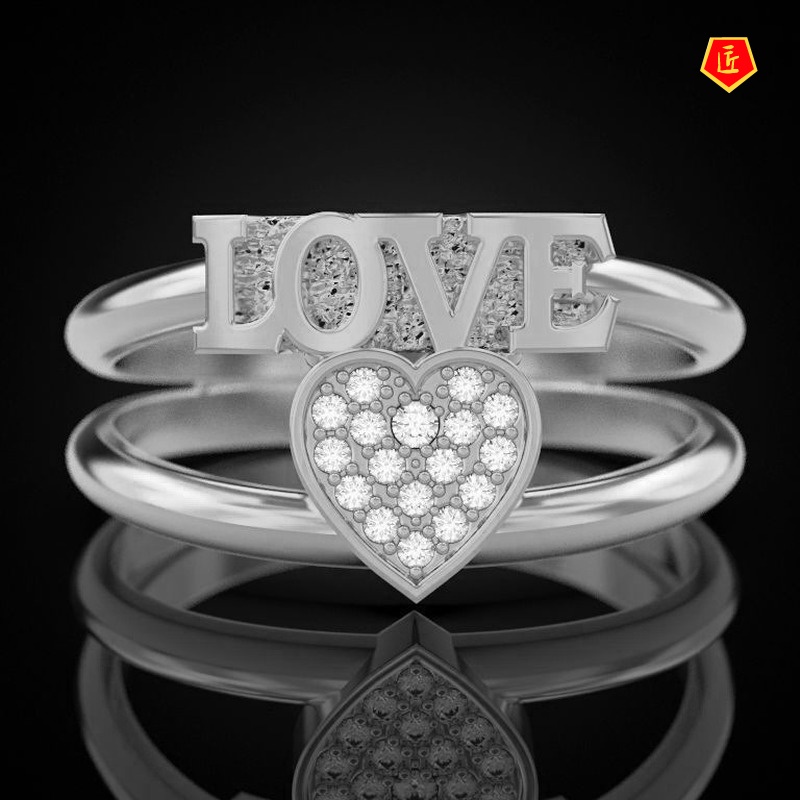 [Ready Stock]Creative 18K Gold Double-Layer Love Diamond Ring