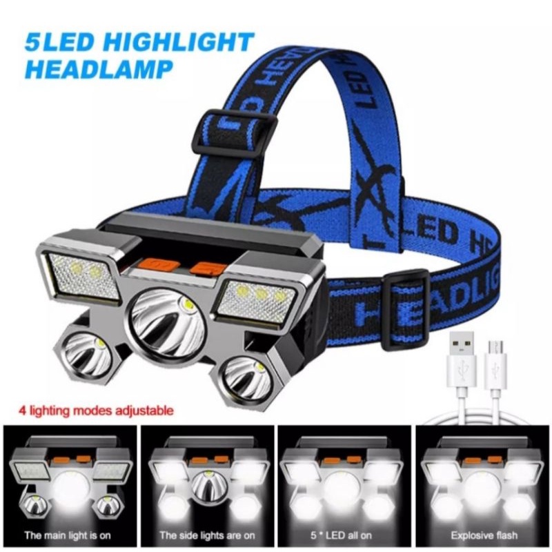 H501 Senter Kepala Mini 5 LED / HeadLamp USB Chargable / HeadLamp