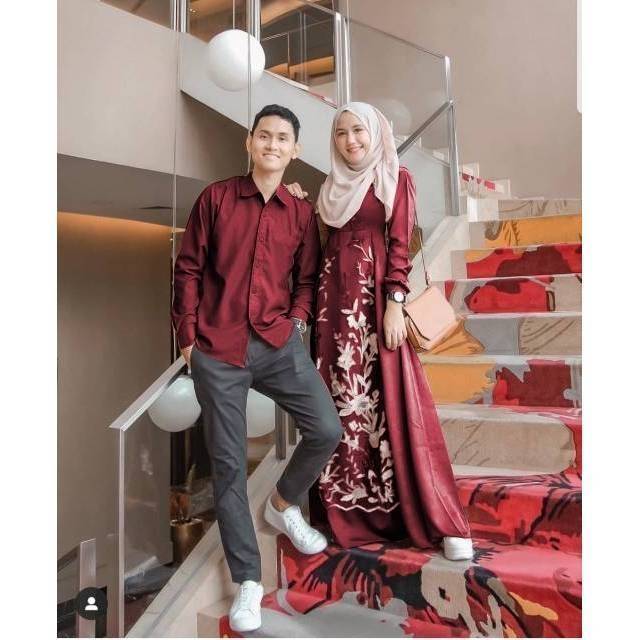 Gamis Couple Pasangan Remaja Modis Kekinian Modern Terbaru 2022 Couple lebaran Suami Istri Cp Set Er