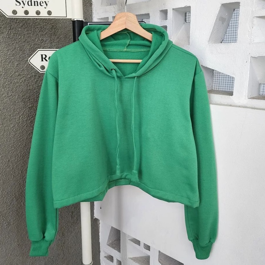 Hoodie Bright Colour Crop Bahan Pleece Terbaru Korean Look Style