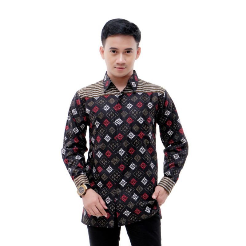 (COD) baju batik kemejalengan panjang pria moderen