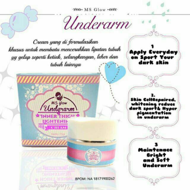 Ms Glow Underarm Lightening Cream Krim Pemutih dan Pencerah Ketiak, Siku, Leher dan Lipatan lain