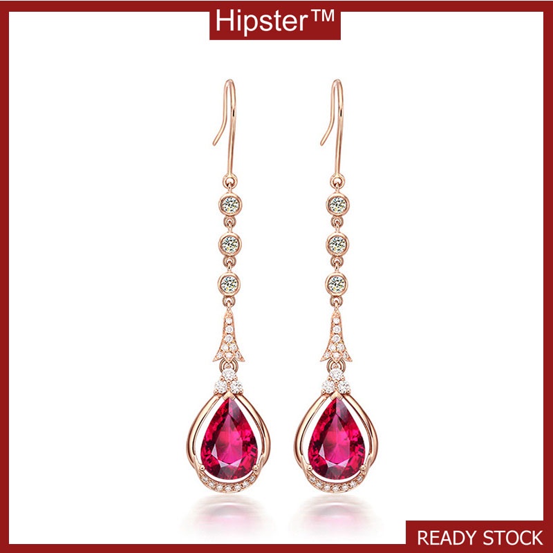 Hot Sale Rose Gold Natural Ruby Tassel Micro Inlaid with Diamond Earrings