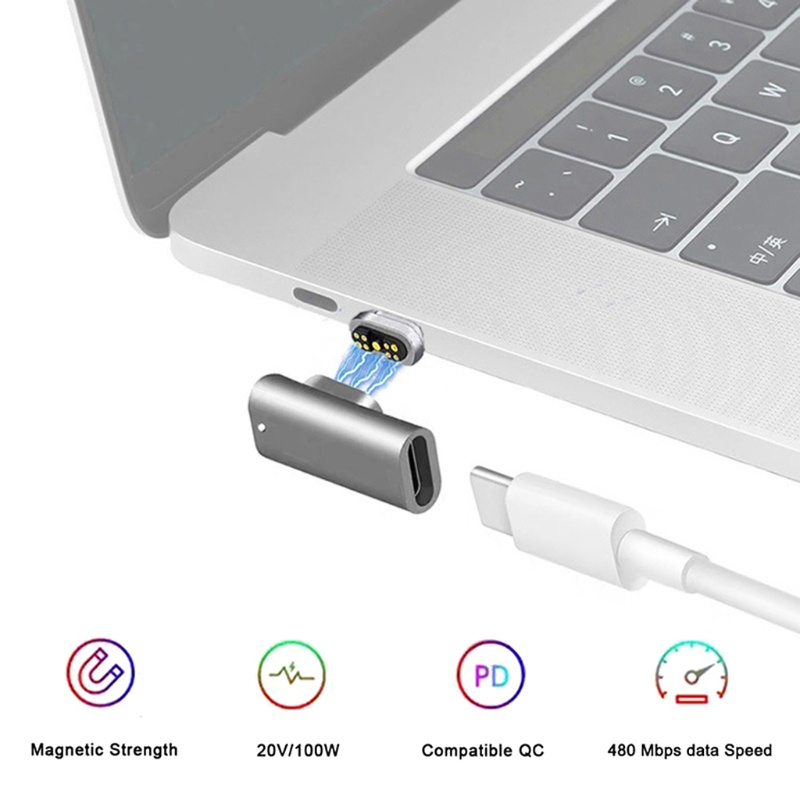 Vivi Adaptor USB C Magnetik 9Pins Konektor Tipe C 100W Fast Charge 20mbps Untuk Pro 2019air