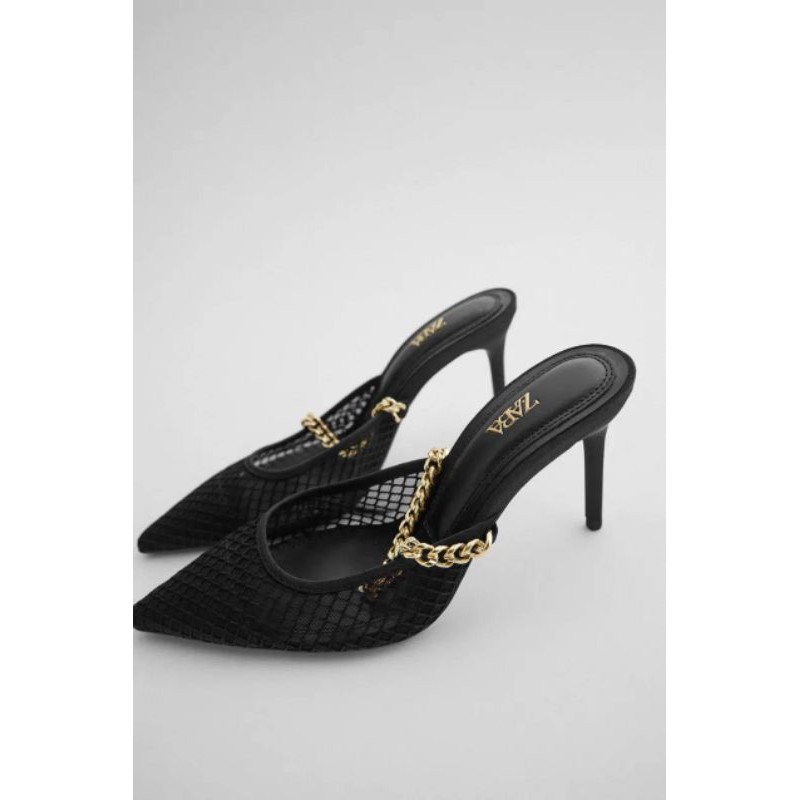 Zara Mesh Heels With Chain Strap