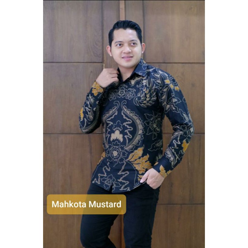 MAHKOTA ATASAN KEMEJA BATIK PRIA LENGAN PANJANG FULL FURING M L XL XXL JUMBO