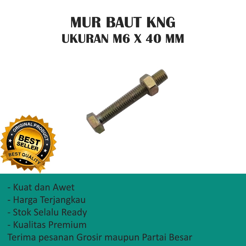 MUR BAUT UKURAN M6 X 40 MM KNG MURAH (HARGA PER 10 PCS)