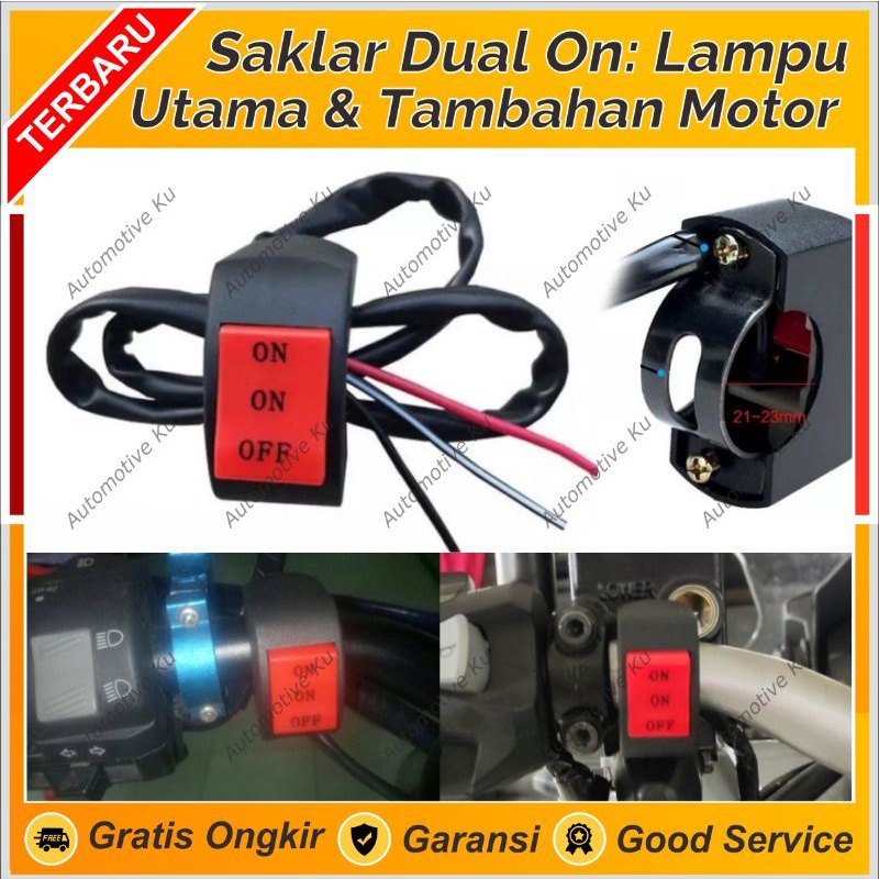 SAKLAR STANG ON-OFF DUAL ON | ON ON OFF | 2 ON | DOBEL ON | LAMPU TEMBAK/STOP ENGINE MOTOR MULTIFUNG