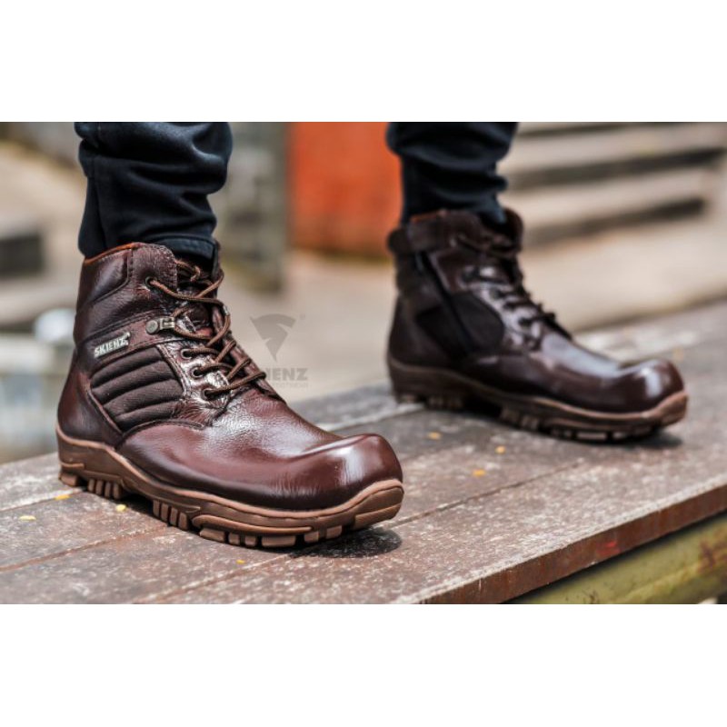 Sepatu Safety Boots Pria 100% Kulit Asli Biker Touring Boot Cordura Black JENGGEL SEMI FULL LEATHER