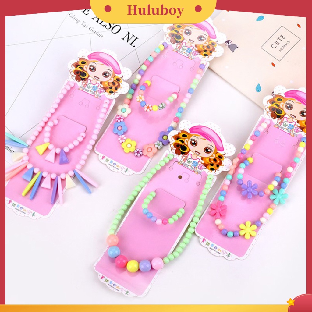 Hu Hu Hu Hu Hu Alat Bantu Pasang Kacamata♡ Set Perhiasan Kalung Gelang Bangle Liontin Manik-Manik Bunga Warna Permen Untuk Anak Perempuan