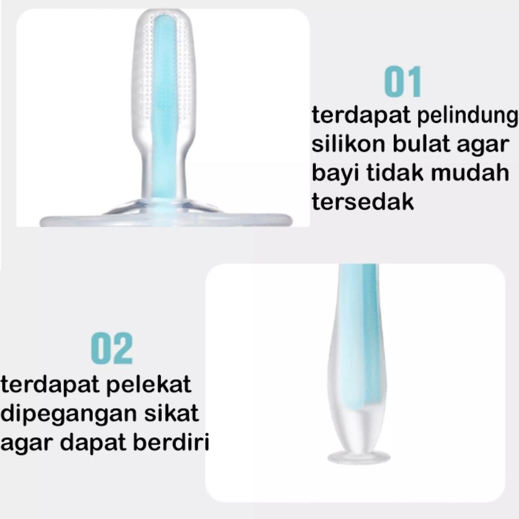 Sikat Gigi Bayi Anak Training Silicone | Sikat gigi bayi sikat lidah 2 in 1 dgn kotak penyimpanan | Teether Anti Sedak Dengan Pelindung