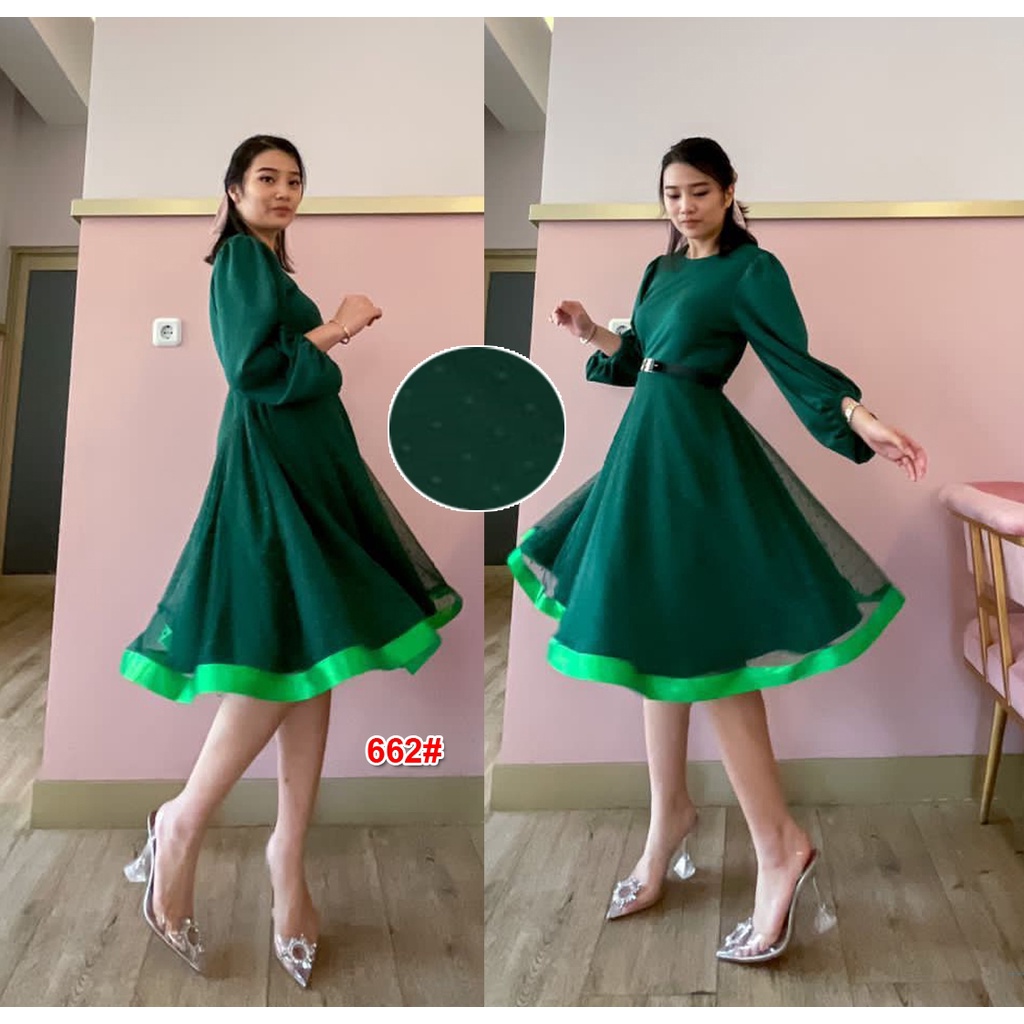 Dress 662/Dress Fashion Wanita/Gaun Cewek/Terusan Dress Pesta free belt/Casual Dress/Mini Dress