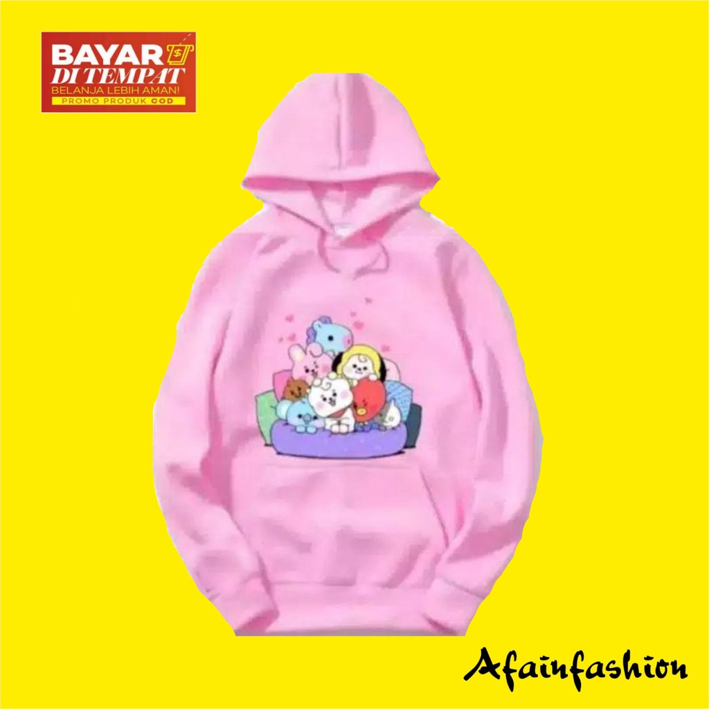 Jaket Anak Perempuan Hoodie Gambar BT21 BTS Warna Pink Usia 5 -10 tahun