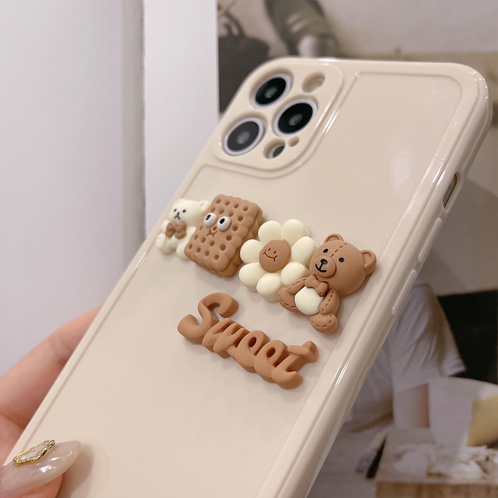 IPHONE Iphone14 13 12mini 11 Pro Max X XS XR 87 Plus 2020 SE 3d Cookie Bear Full Casing Pelindung