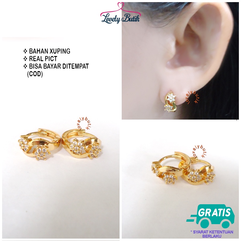 Anting Jepit Xuping Dewasa Lapis Emas Anti Karat Perhiasan Fashion Wanita List4 Anting Jepit Permata Warna Emas - Lovelybutik