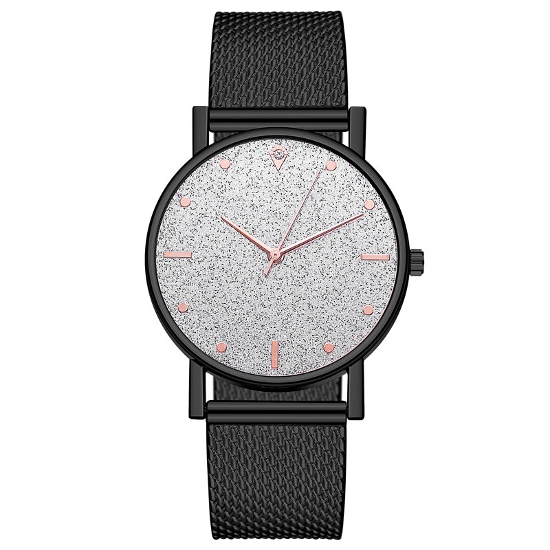 Jam Tangan Gliter Stainless Steel Wanita Quartz Fashion Korean Analog Casual Simple Import-44-5 #2 HitamSilver