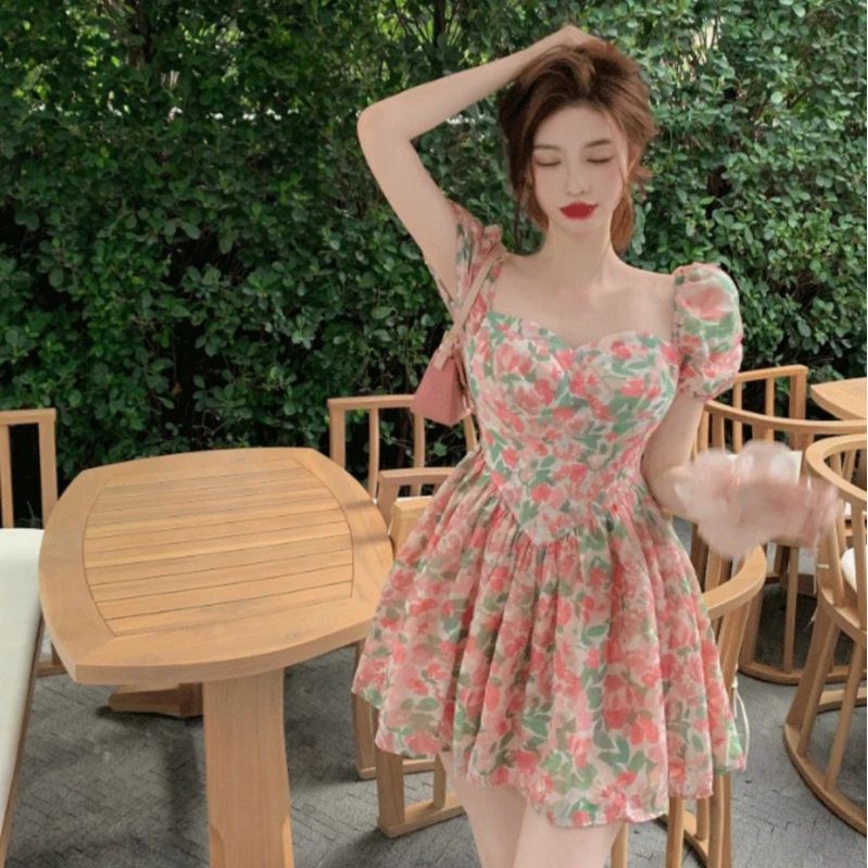 MDLV ~ 6601# Rosetta Mini Dress Korea Flower Mini Dress Fashion Import