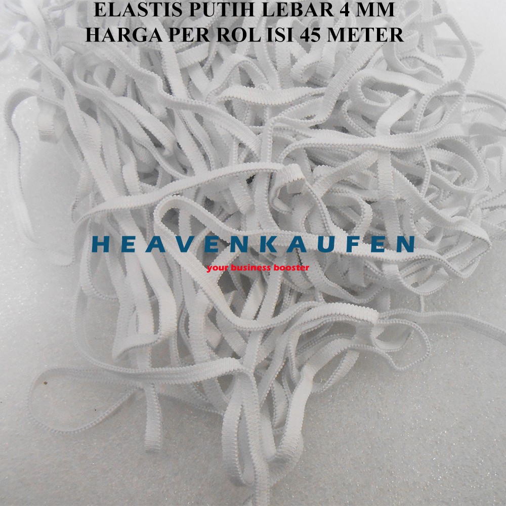 Karet Elastis Elastic Lebar 4 mm Warna Putih Harga Per Rol isi 45 Meter Tanpa Merk