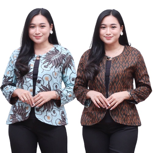 Atasan Baju Batik Kerja Kantor Kondangan Blouse Bolero Bolak Balik Cewe Wanita Trendy Kalem Kekinian-C