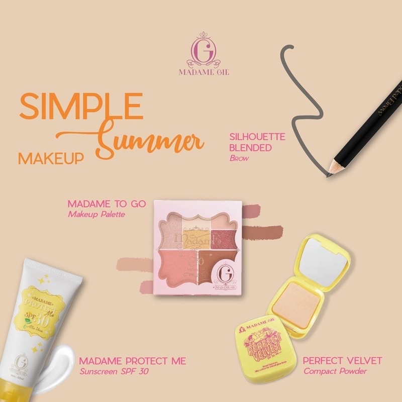 MADAME GIE Perfect Velvet SPF 30 PA++ Indonesia / Powder Bedak Primer BB Foundation Loose Lipstick Eyeshadow Blush On Eyeliner Eyebrow Mascara Lipstick Lip Matte Gloss Balm Kutek / Facial Wash Toner Essence Serum Sunscreen Cream Mask Masker / Lipill Paket