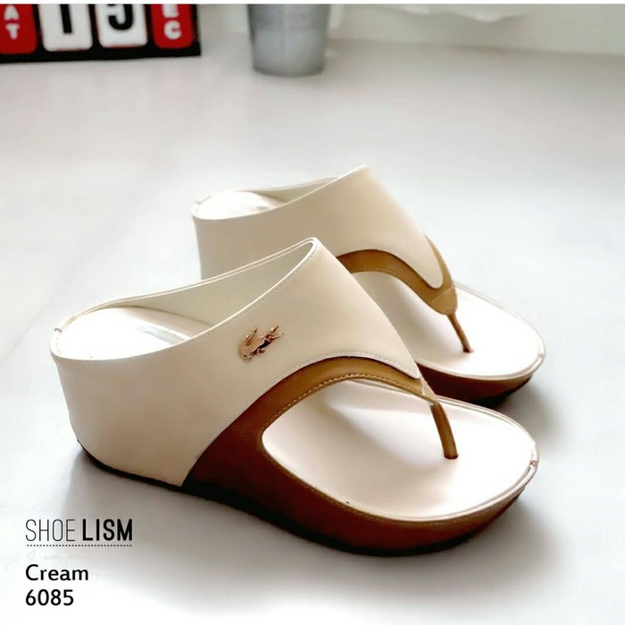 Sepatu Wedges Wanita Original Casual Santai Jalan Kerja Cewek Ka 5563NW Wedges Crocodile Krem - Cre