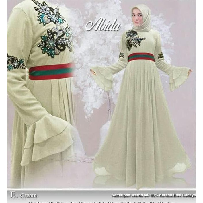 BAJU GAMIS MUSLIM INDIA ABIDA CREAM / GAMIS PESTA ELEGANT MEWAH