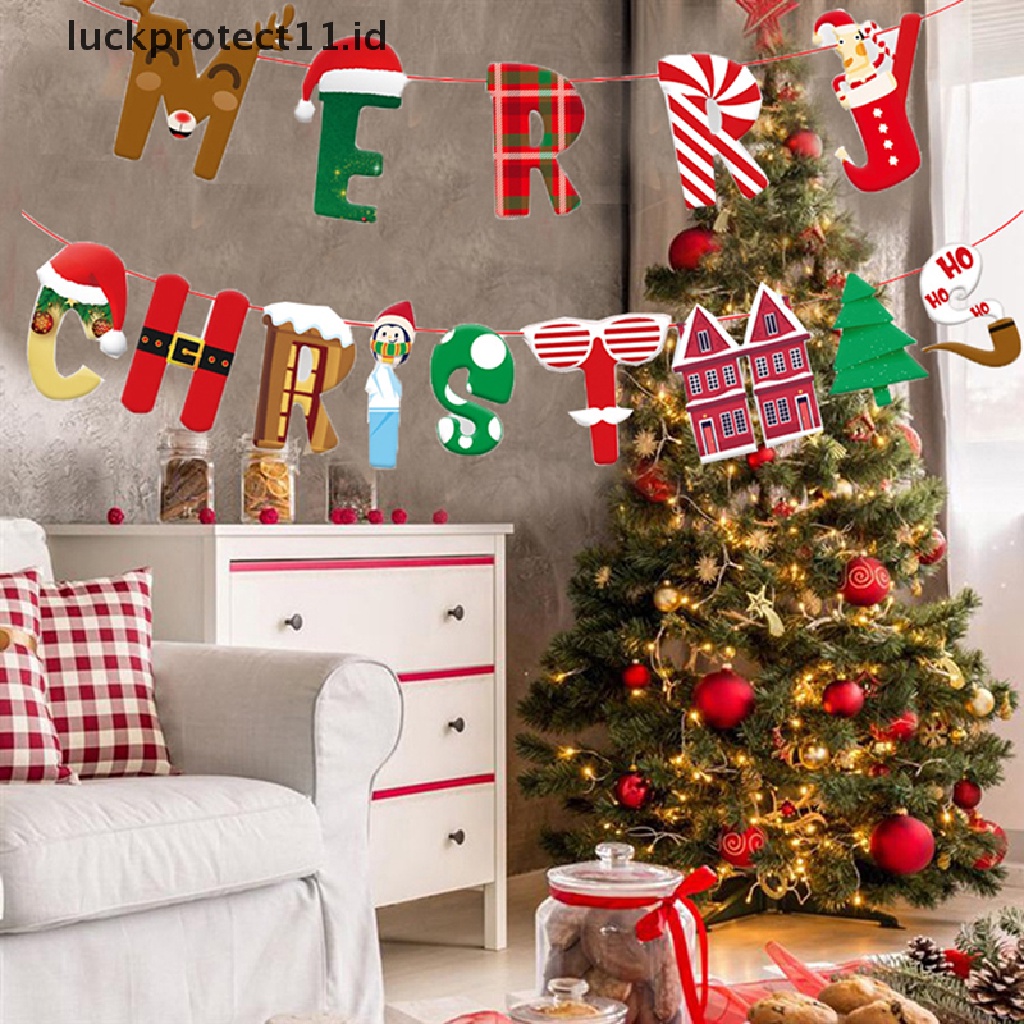 //HG&amp;ID// 1PCS Merry Christmas Banner Wall Hanging Garland Xmas Tree Pattern Bunting Flag .