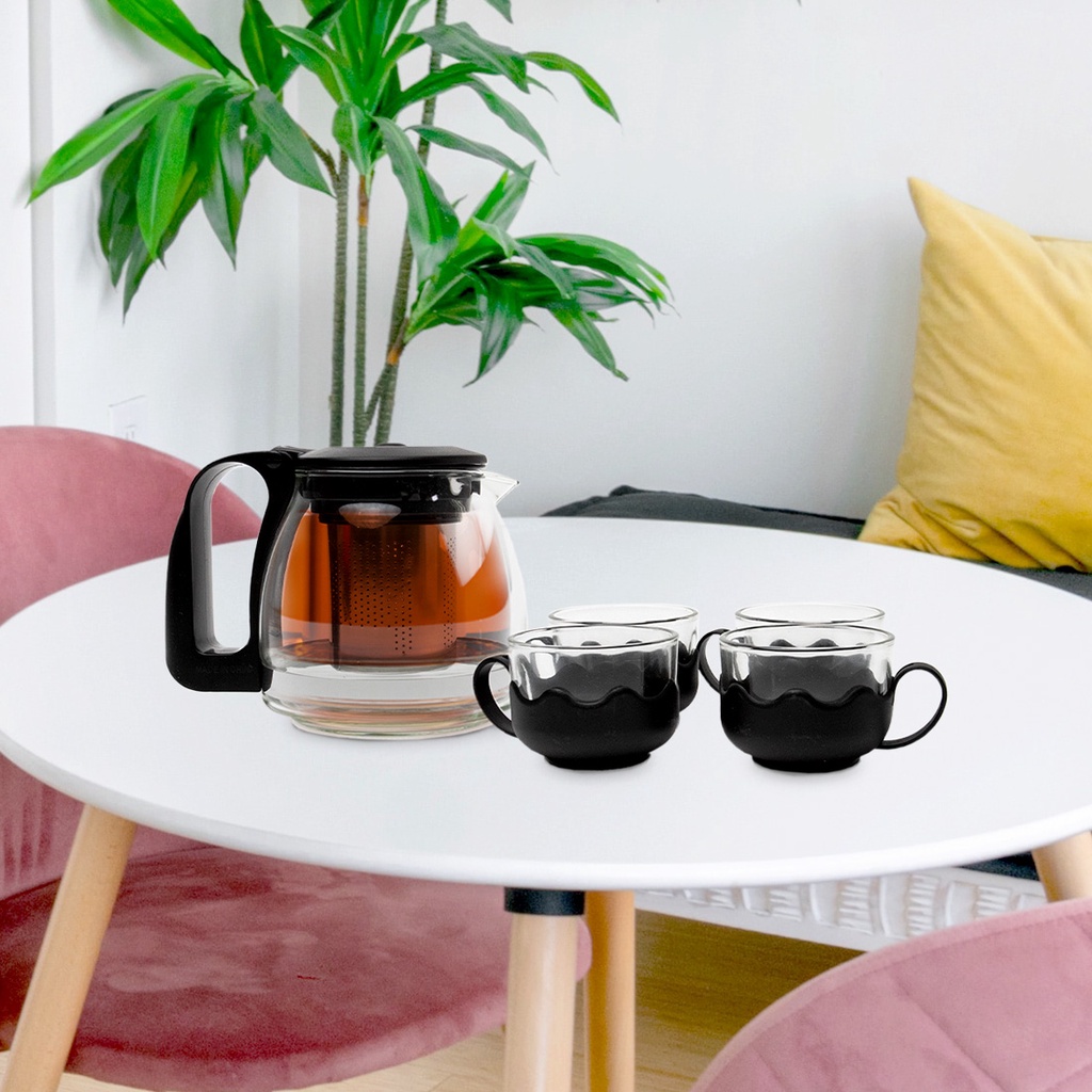 MINISO Teko Teapot Set Teh 5pcs/set Ketel Kaca 700ml Teapot dengan 4pcs Gelas Praktis Kantor Besar