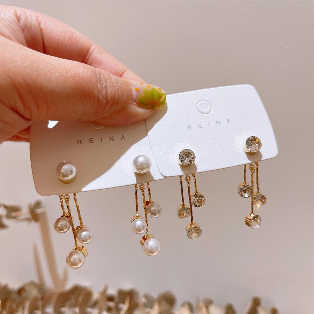 Needway Anting Stud Wanita Shinny Rumbai Depan Dan Belakang Kristal Women Jewelry