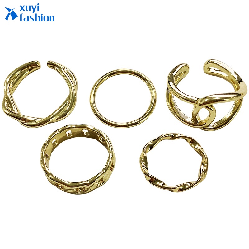 5pcs / Set Cincin Bahan Alloy Warna Emas Untuk Wanita