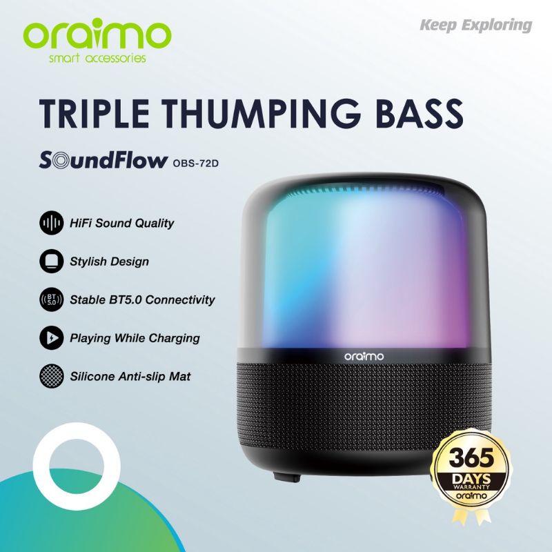 Oraimo SoundFlow Wireless Bluetooth Speaker ORAIMO OBS-72D  360-Degree Triple Thumping Bass