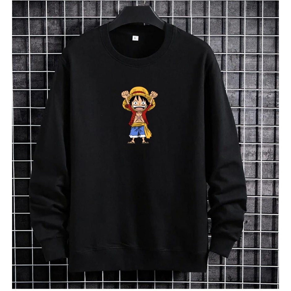 JOSJOLI_STORE/Sweater Luffy Angkat Tangan dan Luffy Nyengir/Atasan Pria Dewasa Lengan Panjang/L XL