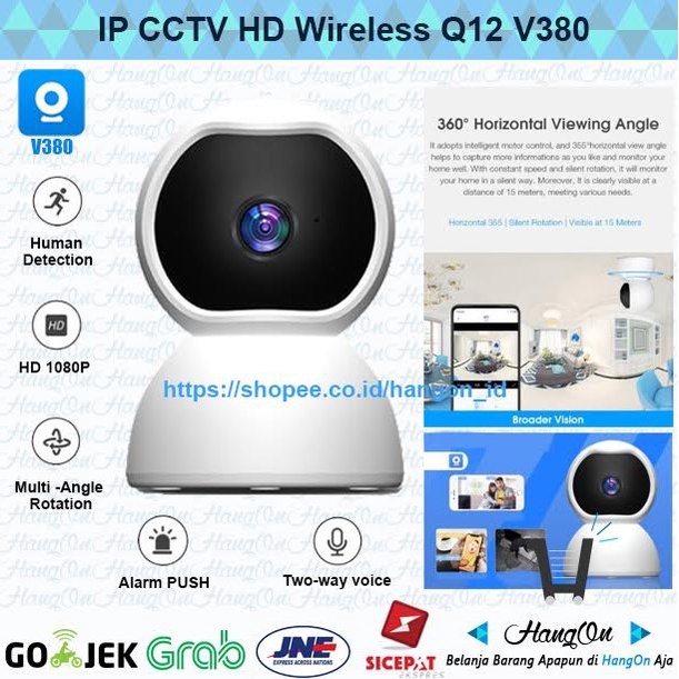 Q12 IP Camera 360 Wifi CCTV Full HD Wireless V380 With Night Vision Kamera Keamanan Pengintai Rumah Kantor Two-way Audio